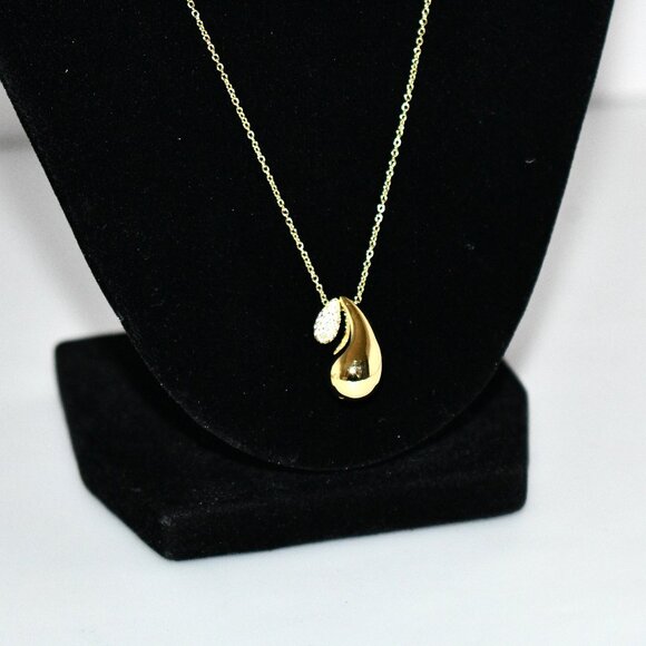 Argento Vivo Pave Teardrop Molten Short Pendant Necklace in Gold #830164GCZ NWT - Picture 1 of 6